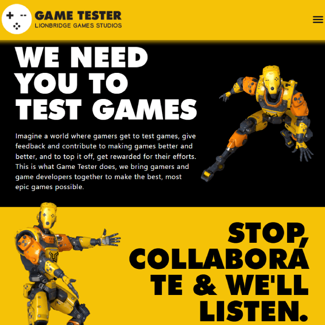 GameTester.gg app interface showing a dashboard for video game playtesting tasks and earning GTGold rewards.