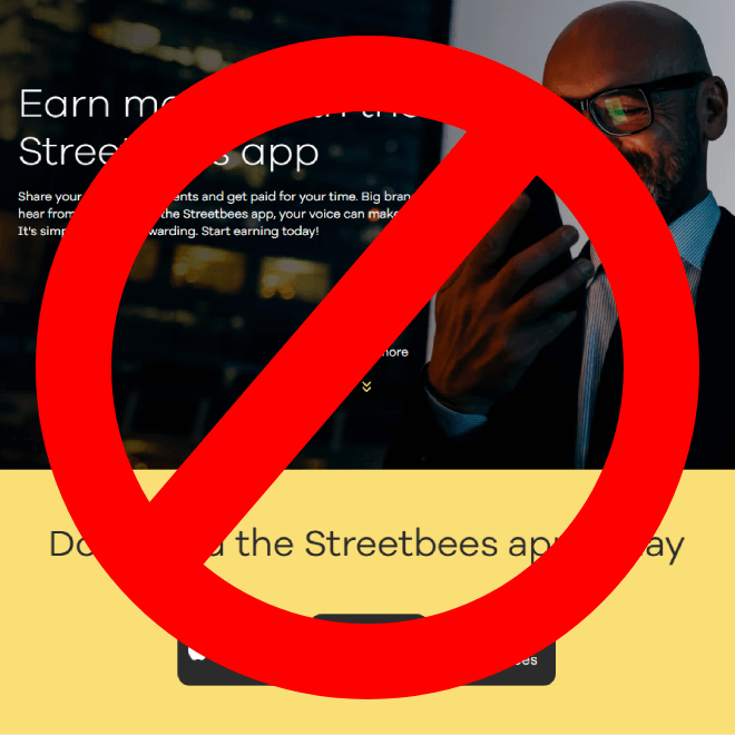 Streetbees app logo with a warning that the company shut down in August 2025 and no longer pays users.
